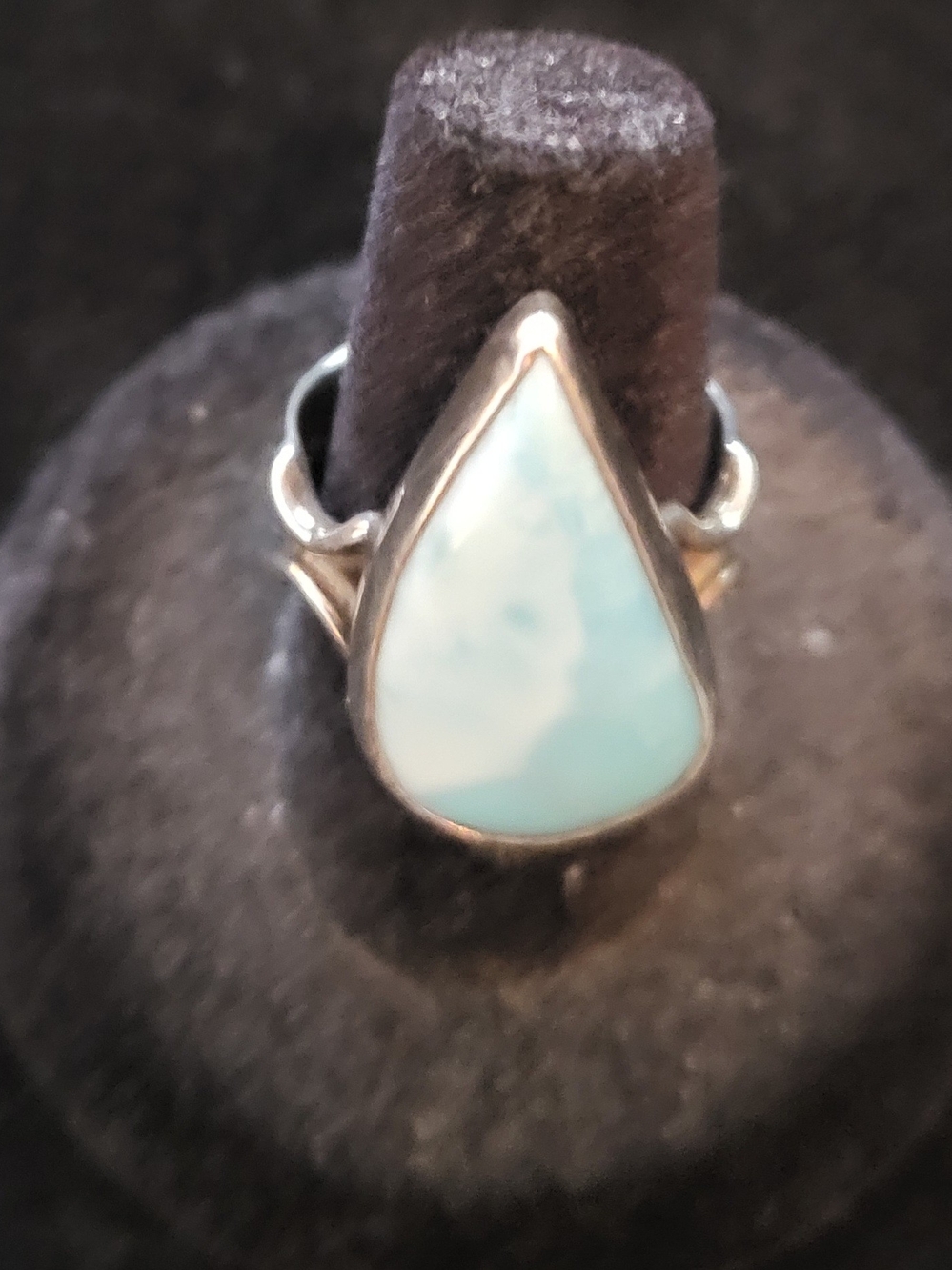 Sterling Silver Teardrop Larimar Ring - Light Blue 7.6 Grams With Stone.